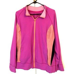 LA Active Athletic Jacket Womens Pink Orange Full Zip Front Stretch Knit 18/20